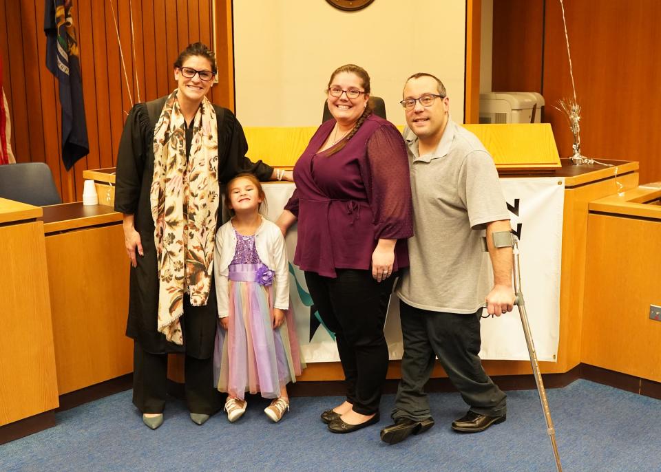 The Pershing family from Carleton was granted adoption rights to Melody Grace Miller, 4, Tuesday, Nov. 29, 2022, during Lenawee County's observance of Adoption Day. Parents are Chontay and James. The adoption was granted by Lenawee County Probate Judge Catherine A. Sala.