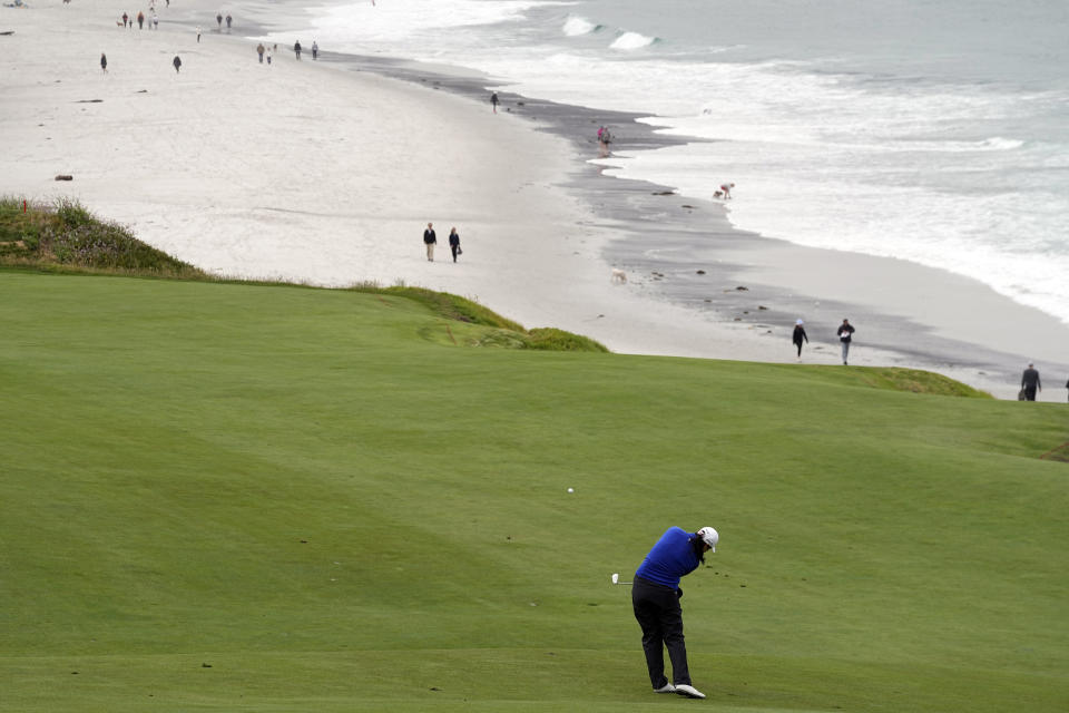 Allisen Corpuz hits from the ninth fairway during the second round of the U.S. Women's Open golf tournament at the Pebble Beach Golf Links, Friday, July 7, 2023, in Pebble Beach, Calif. (AP Photo/Darron Cummings)
