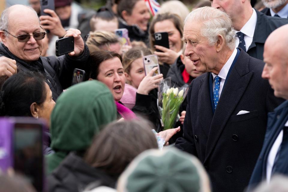 King Charles III attends a reception for members of the local community and organisations at Church of Christ the Cornerstone on February 16, 2023 in Milton Keynes, United Kingdom.