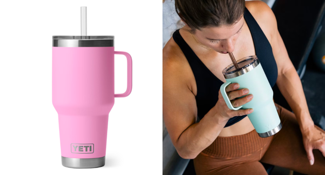 YETI Rambler 35 Oz Mug with Straw Lid in Power Pink