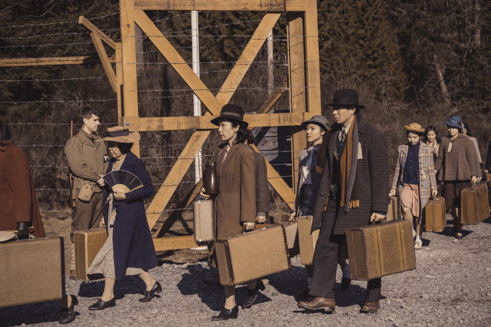 ** HOLD FOR STORY ** This undated image released by AMC shows a scene from "The Terror: Infamy." The second season of an AMC-TV drama series scheduled to premiere Monday, Aug. 12, 2019, follows the internment of Japanese Americans during World War II and a number of bizarre deaths haunting a Japanese American community. (Ed Araquel/AMC via AP)