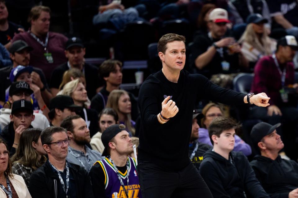 Utah Jazz head coach Will Hardy during an NBA basketball game between the Utah Jazz and the Oklahoma City Thunder at the Delta Center in Salt Lake City on Tuesday, Feb. 6, 2024. | Megan Nielsen, Deseret News