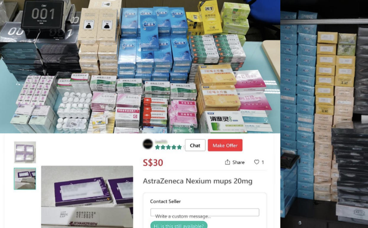 Products seized as well as online listing removed by the HSA. (PHOTOS: HSA)