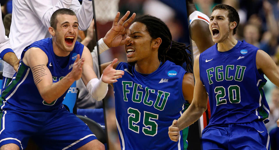 <p><span>Then: Brett Comer, Sherwood Brown and Chase Fieler (from l. to r.) became the darlings of the 2013 tournament, as Florida Gulf Coast dunked all over Georgetown – hence the nickname – in a No. 15 over No. 2 upset on the first weekend. They advanced all the way to the Sweet Sixteen, where they lost to the No. 3 Florida Gators.</span><br><span>Now: Comer, after some stretches in pro ball, spent the 2017-18 season as a graduate assistant at Dayton while both Brown and Fieler are playing overseas, in Belgium and Lebanon, respectively.</span> </p>