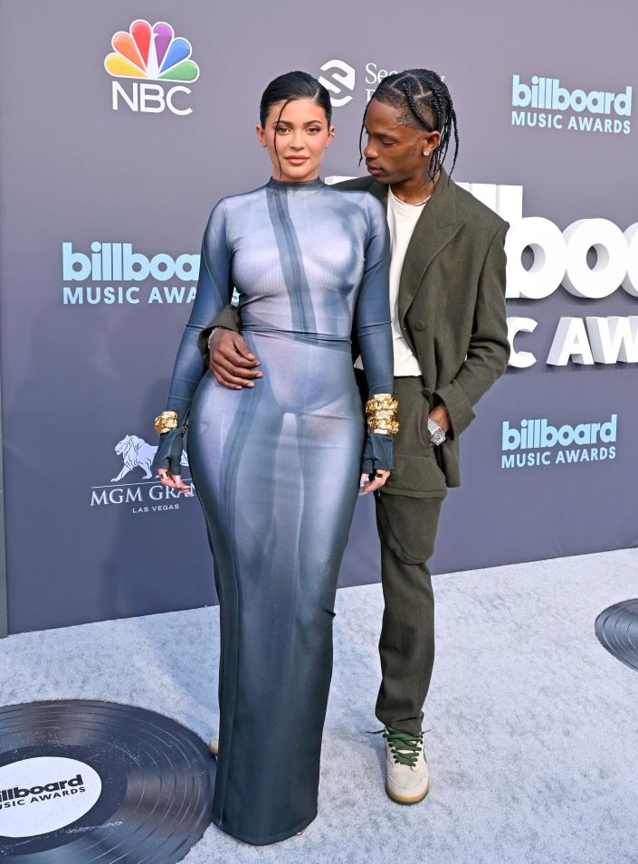 Kylie Jenner and Travis Scott arriving at the 2022 Billboard Music Awards.