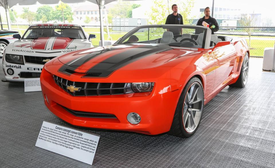 <p>Another GM Heritage Center car, this Camaro convertible is in fact the 2007 concept car previewing the fifth-generation droptop Camaro. It followed the debut of the Camaro coupe concept and amped things up with a Hugger Orange paint job and a sweet houndstooth interior.</p>