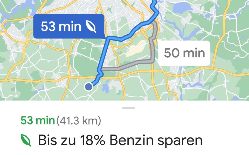 In den kommenden Wochen können deutsche Nutzerinenn und Nutzer von "Google Maps" auf eine neue Funktion zugreifen: Es werden kraftstoff- und energiesparende Routen angezeigt. (Bild: Google)