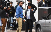 <p>Adam Sandler is seen filming his latest Netflix movie <em>Hustle</em> on Tuesday in Philadelphia.</p>