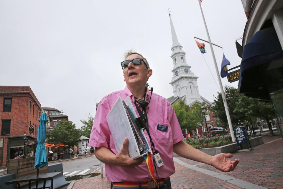 Tom Kaufhold, founder of the Seacoast LGBT History Project, takes people on a Portsmouth Historical Society tour. The tour is called "'Gay' Old Times: Stories of Portsmouth's LGBTQ+ Community."
