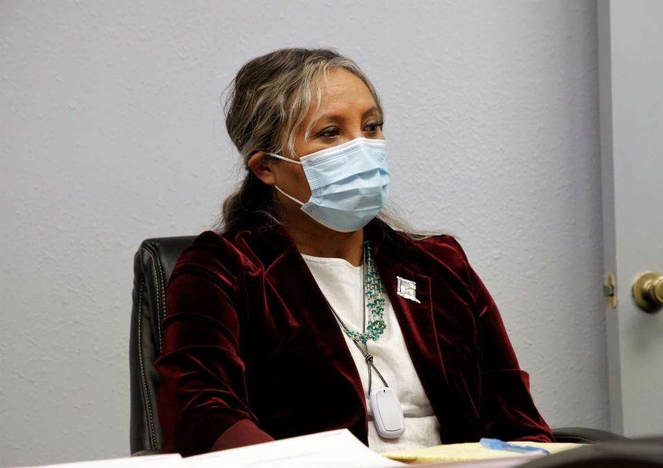 Former Navajo Nation Controller Pearline Kirk attends a press conference on Dec. 3 at her attorney's office in Gallup.
