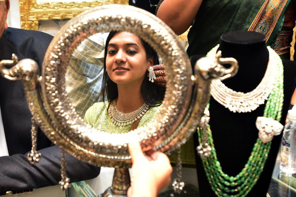 Women purchasing gold Jewellery at PP Jewellers Karol Bagh in New Delhi, India