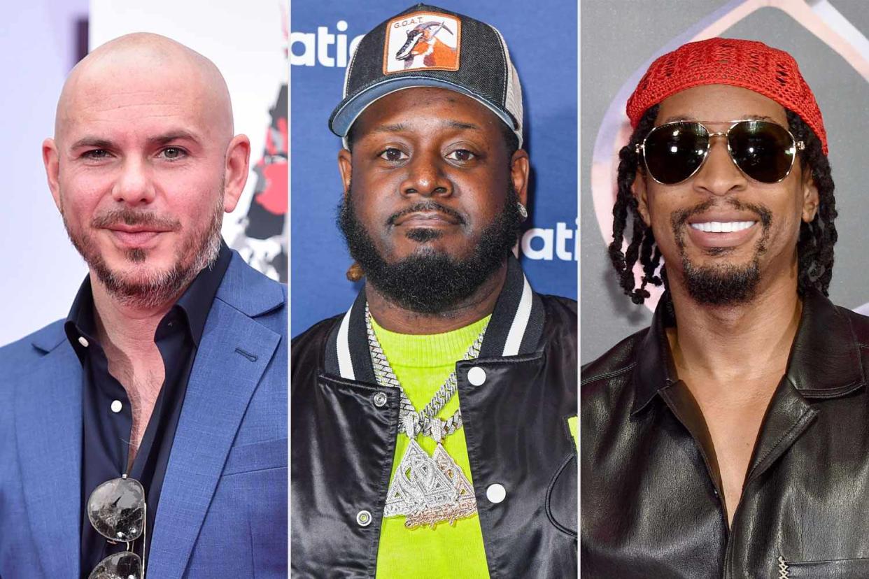 <p>Alberto E. Rodriguez/Getty; Aaron J. Thornton/WireImage; Gregg DeGuire/Getty</p> Pitbull, T-Pain and Lil Jon