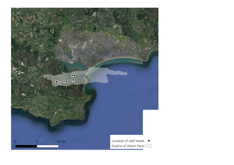 Map showing oil field across part of Dorset and into the English Channel