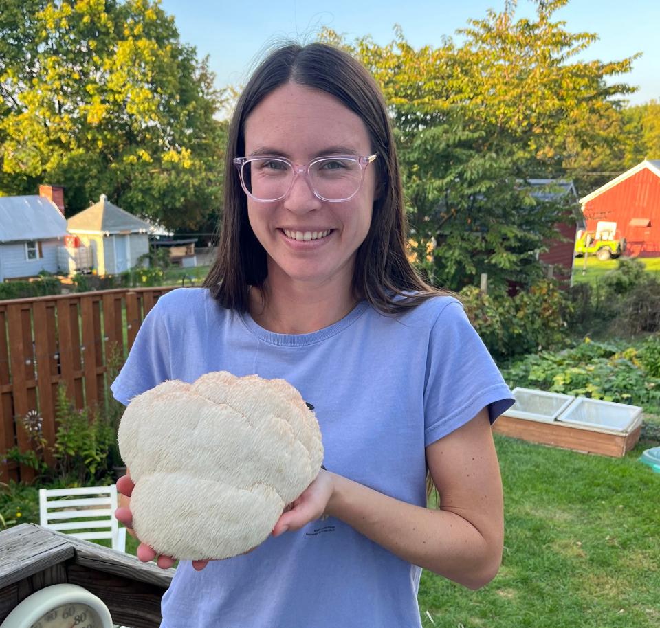 Melissa Irwin grew a giant lion’s mane mushroom in her home garden last summer. Irwin will present a series of gardening talks in the Civil War era garden at Monterey Pass in Blue Ridge Summit this spring.