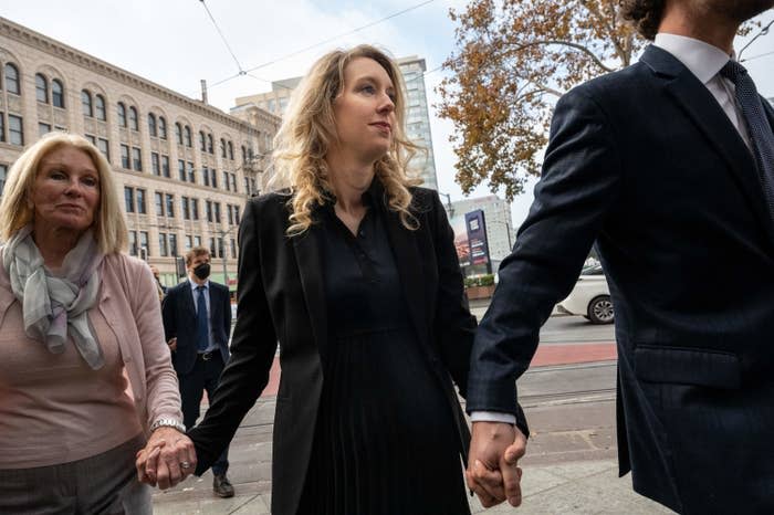 Elizabeth Holmes walks into the federal courthouse for her sentencing hearing on Nov. 18, 2022, in San Jose, California.