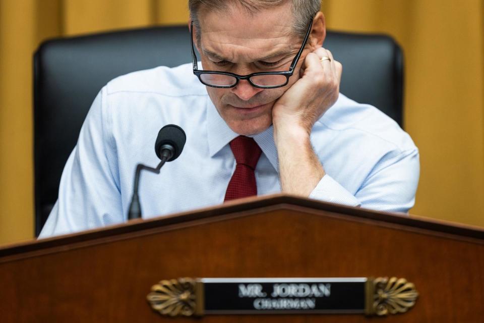 PHOTO: Ohio Republican Rep. Jim Jordon prepares to question U.S. Attorney General Merrick Garland before the Republican-controlled House Judiciary Committee at the Rayburn House Office Building in Washington, DC, on June 4, 2024. (Jim Lo Scalzo/EPA via Shutterstock)