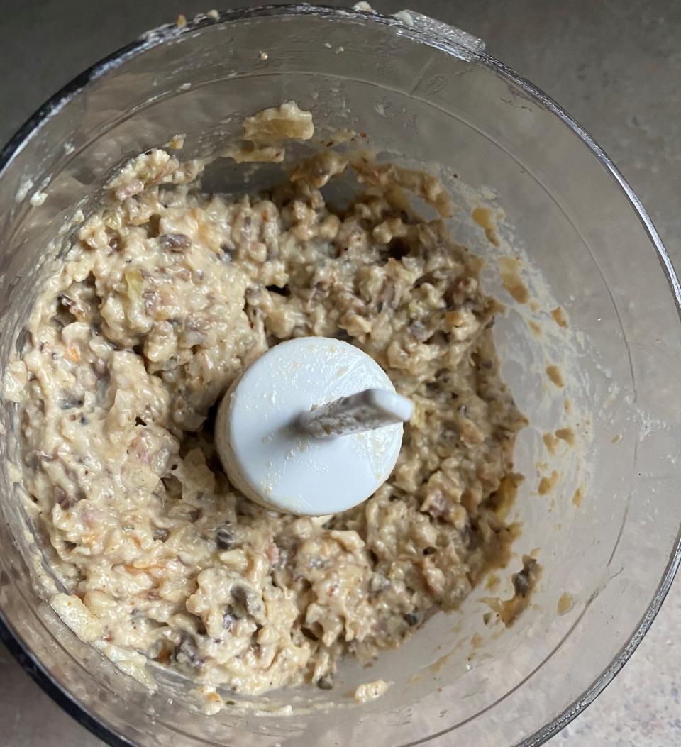 Food processor to the rescue to turn this mushroom mess into a tasty dip.