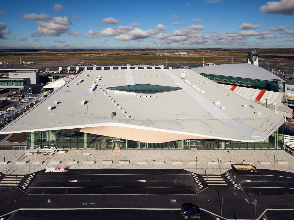 An aerial shot of Helsinki airport.