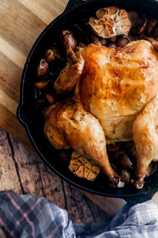 <p>Sweet Tea and Thyme</p><p>This cast iron spatchcock chicken is my favorite weeknight chicken staple! The meat is juicy, the skin is crispy and golden, and the lemon garlic pan sauce is perfect.</p><p><strong>Get the recipe: <a href="https://www.sweetteaandthyme.com/roast-spatchcock-chicken-with-lemon-garlic-pan-sauce/" rel="nofollow noopener" target="_blank" data-ylk="slk:Roast Spatchcock Chicken with Lemon Garlic Pan Sauce;elm:context_link;itc:0;sec:content-canvas" class="link ">Roast Spatchcock Chicken with Lemon Garlic Pan Sauce</a></strong></p>