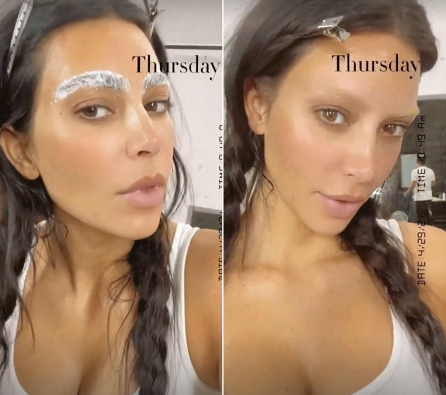 Kim Kardashian Debuted Bleached Eyebrows While Modeling Sheer Lingerie