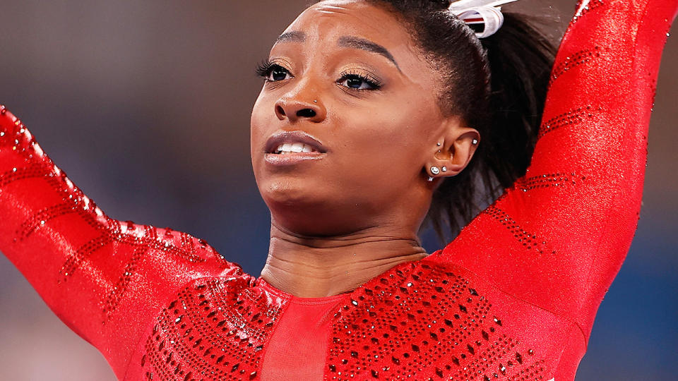 After withdrawing from the majority of her team and individual events at the Tokyo Olympics, Simone Biles has announced she will compete in the balance beam. (Photo by Wang Lili/Xinhua via Getty Images)