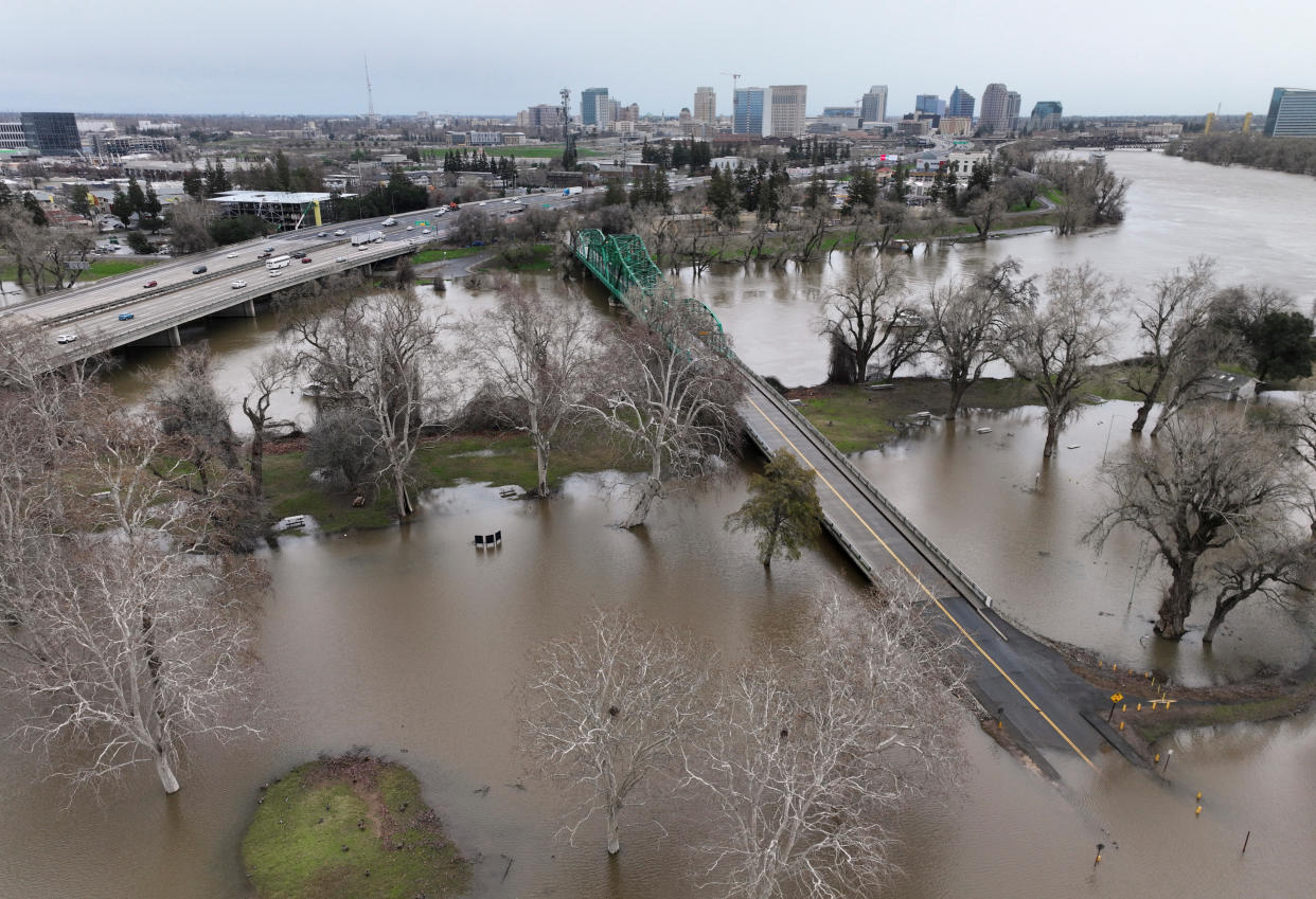 Flooding from the Sacramento and American rivers, near downtown Sacramento, Calif.