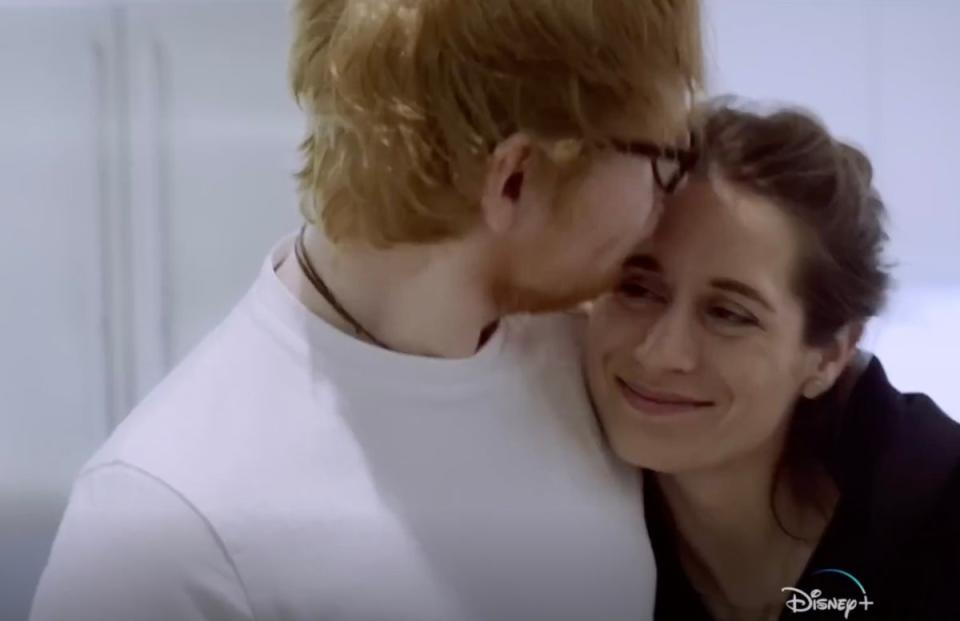 The couple, who first met at school when Sheeran was 11, share two young daughters (Disney+)