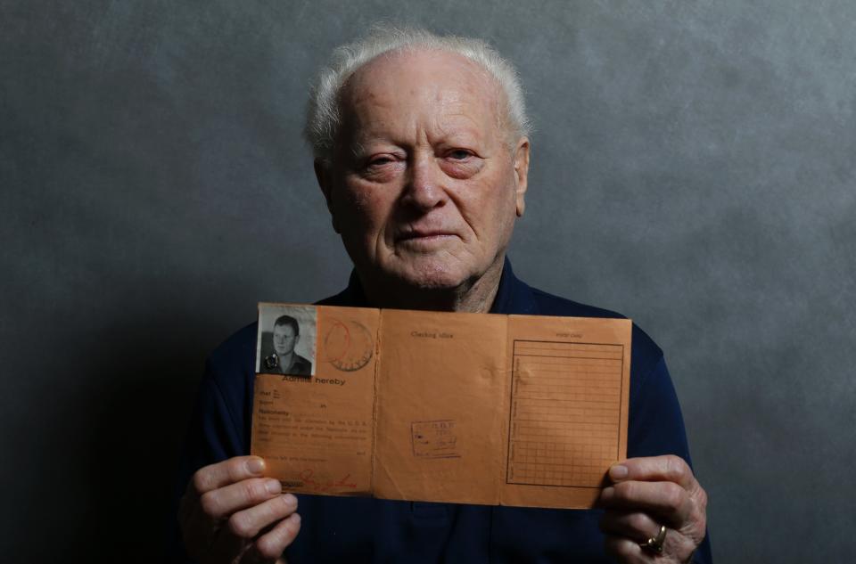 Auschwitz death camp survivor Janos Forgacs poses for a portrait in Budapest