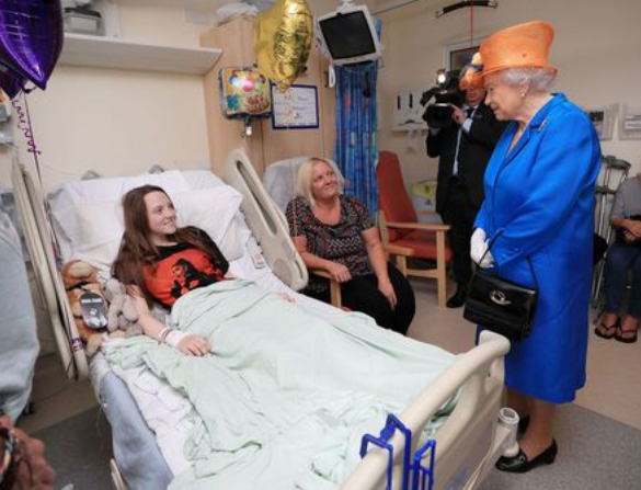 The Queen meets with victims of the Manchester Arena bombing. PA