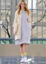 <b>London College of Fashion MA13 runway</b><br><br>Pale colours including, baby blue, lilac and delicate yellow were a theme that contrasted with much of what we've seen elsewhere for next season.<br><br>©Rex