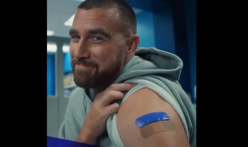 Chiefs tight end Travis Kelce in commercial for Pfizer.