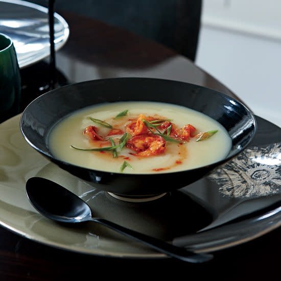 Potato Soup with Spicy Shrimp