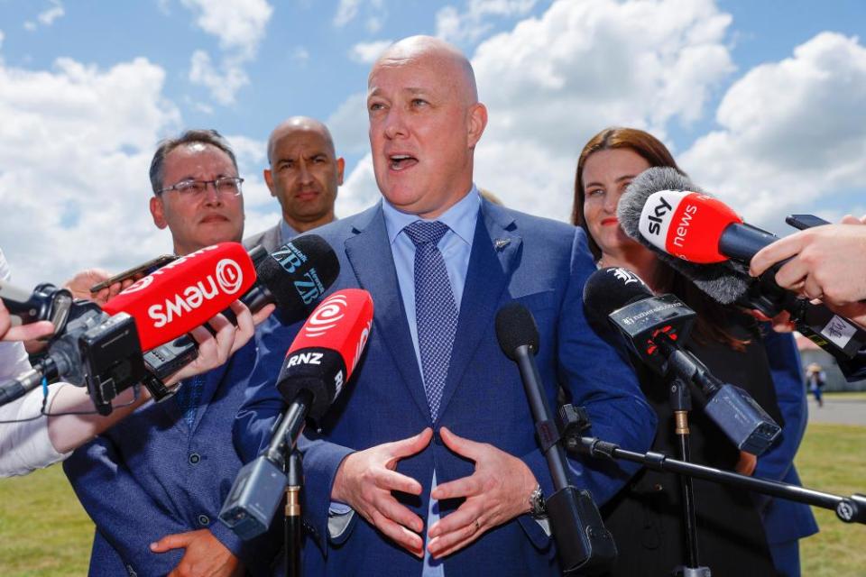 Opposition National party leader Christopher Luxon speaks to media during the Rātana celebrations.