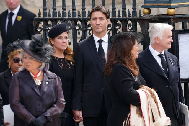 Canadian Prime Minister Justin Trudeau and his wife, Sophie, leave Westminster Abbey