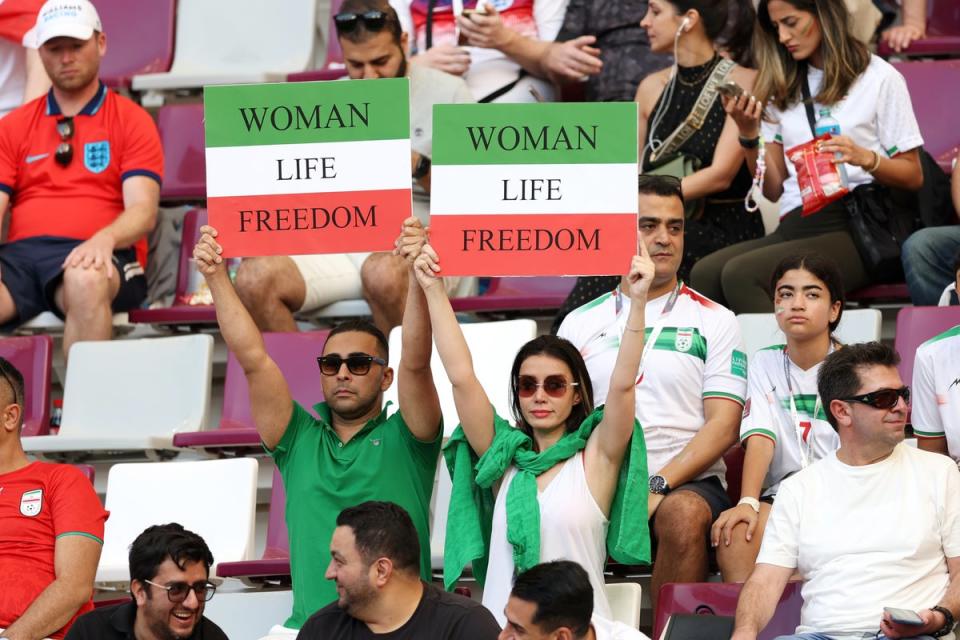 Many Iranian fans in the stadium showed their support for the protestors (Getty Images)