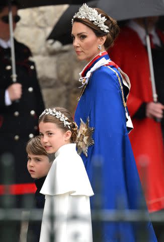<p>Karwai Tang/WireImage</p> Princess Charlotte and Kate Middleton at King Charles' coronation in May 2023