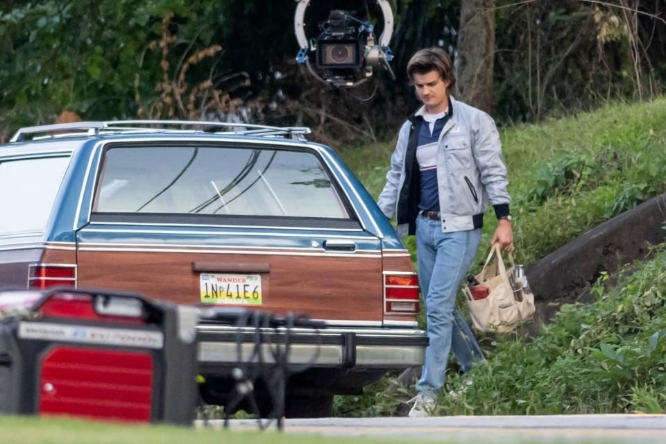 <p>Joe Keery hits the Rome, Georgia, set of <em>Stranger Things </em>on July 29.</p>