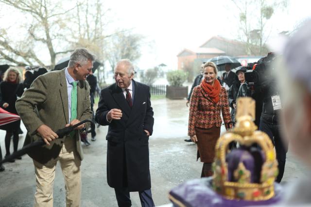 Britain's King Charles III visits the Brodowin eco-village in Chorin on March 30, 2023 in Brandenburg, Germany (Getty Images)