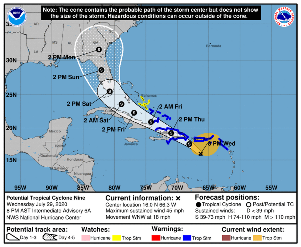 Potential Tropical Cyclone Nine is still disorganized and lacking a defined center.