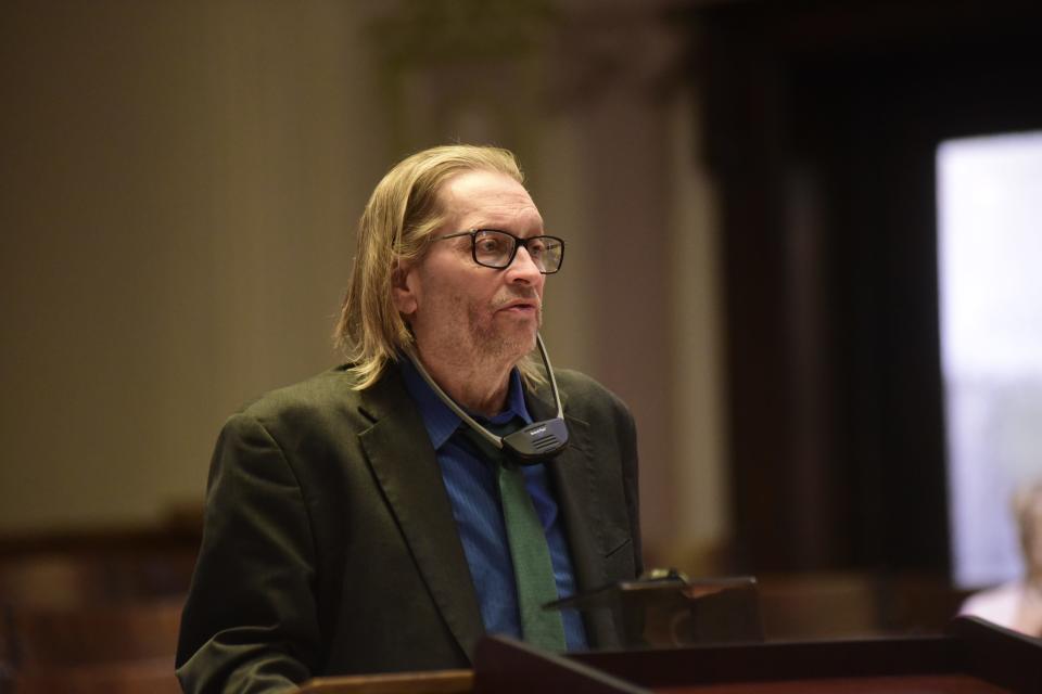 Tom Nicholson, the defendant's attorney, speaks in court on Tuesday.