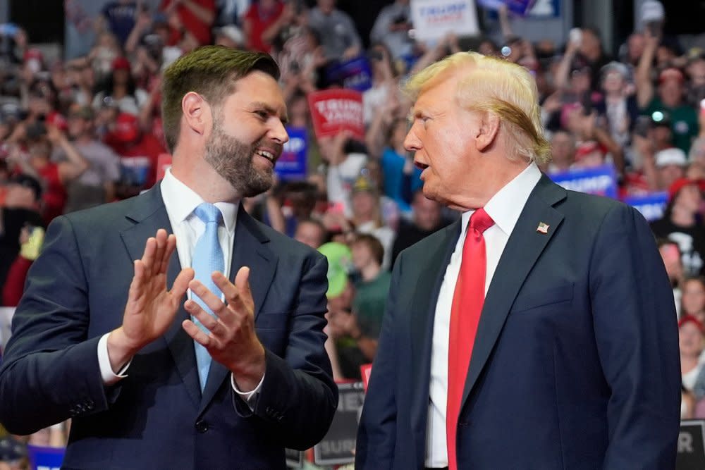 The Republican ticket at a campaign rally in Grand Rapids, Mich., on July 20<span class="copyright">Evan Vucci—AP</span>