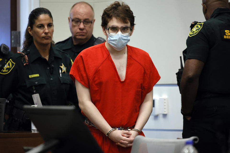 Marjory Stoneman Douglas High School shooter Nikolas Cruz enters the courtroom for his sentencing hearing at the Broward County Courthouse in Fort Lauderdale, Fla. on Tuesday, Nov. 1, 2022. Cruz was sentenced to life in prison for murdering 17 people more in 2018. (Amy Beth Bennett/South Florida Sun Sentinel via AP, Pool)