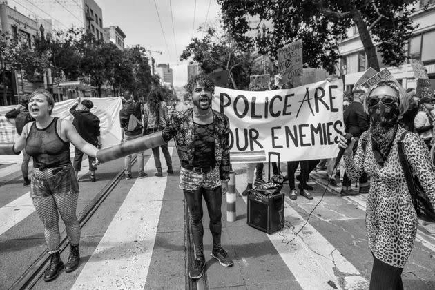 Protesters gathered on Market Street in an attempt to shut down the annual Pride Parade in San Francisco on June 30, 2019. (Photo: Gabrielle Lurie/San Francisco Chronicle via Hearst Newspapers via Getty Images)