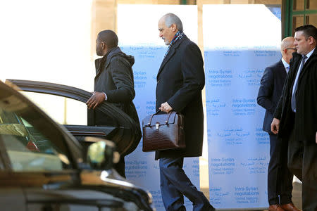 Syrian Ambassador to the U.N. Bashar al Jaafari leaves the the United Nation in Geneva, Switzerland, February 23, 2017. REUTERS/Pierre Albouy