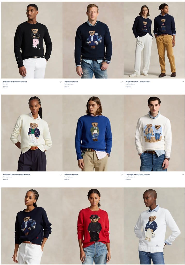 Online, Ralph Lauren sells a multitude of bear-adorned knits sporting different outfits. ralphlauren