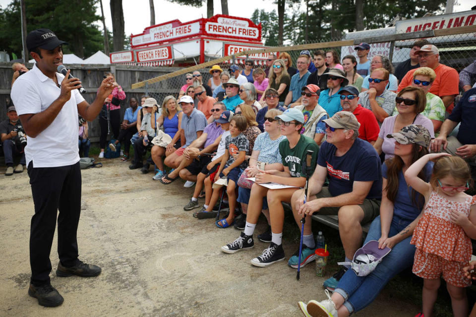 Republican presidential candidate and former biotech executive Vivek Ramaswamy at the Hopkinton State Fair in Contoocook, New Hampshire.