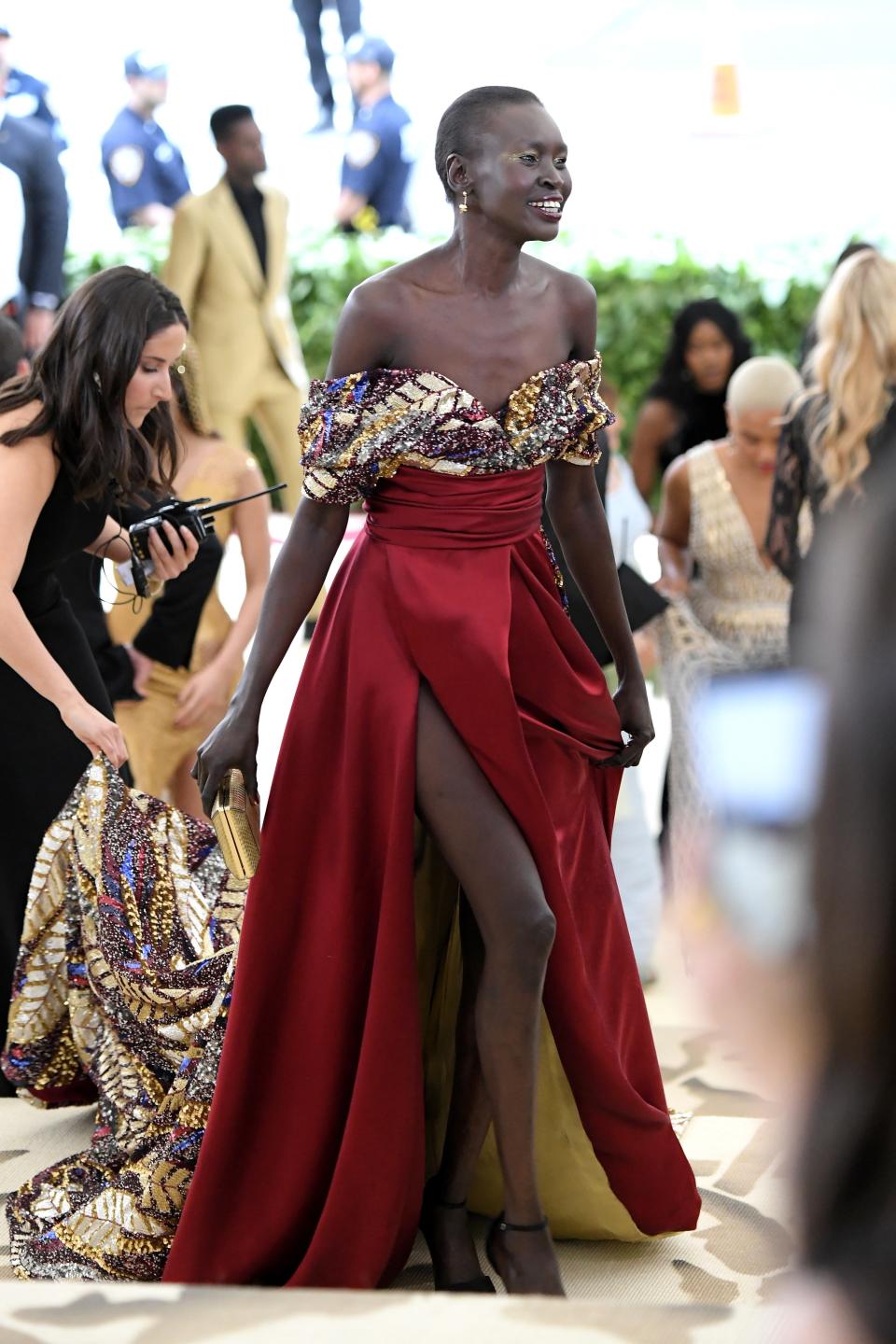 <h1 class="title">Alek Wek in H&M and Paul Andrew shoes</h1><cite class="credit">Photo: Getty Images</cite>