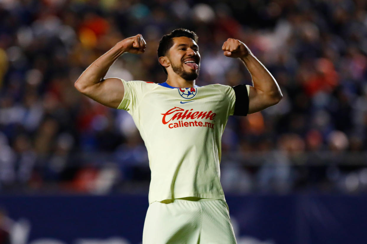 Henry Martín celebra su gol contra Atlético San Luis en la fecha 15 del futbol mexicano. (Leopoldo Smith/Getty Images)