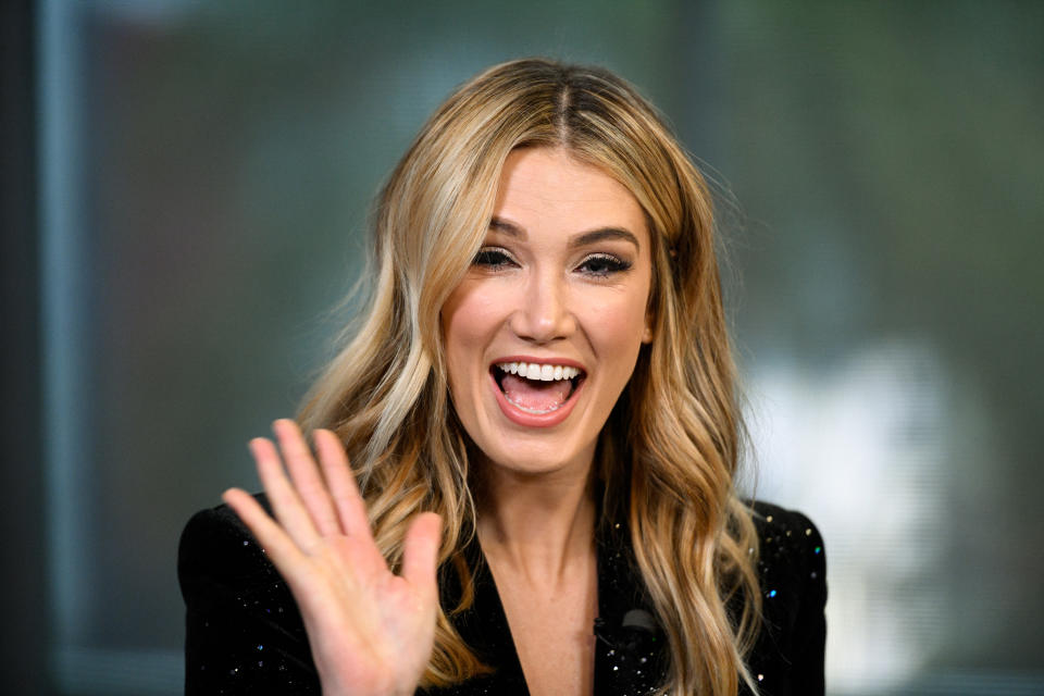 A photo of Delta Goodrem on "Extra" at Universal Studios Hollywood on January 31, 2019 in Universal City, California.