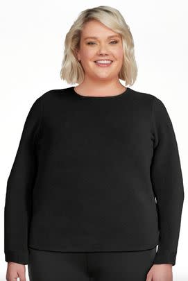 A cozy stretch fleece crew-neck top with a relaxed fit